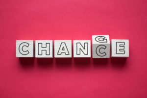 Wooden cube with word change to chance